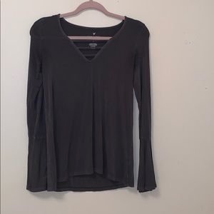 american eagle gray lace up top